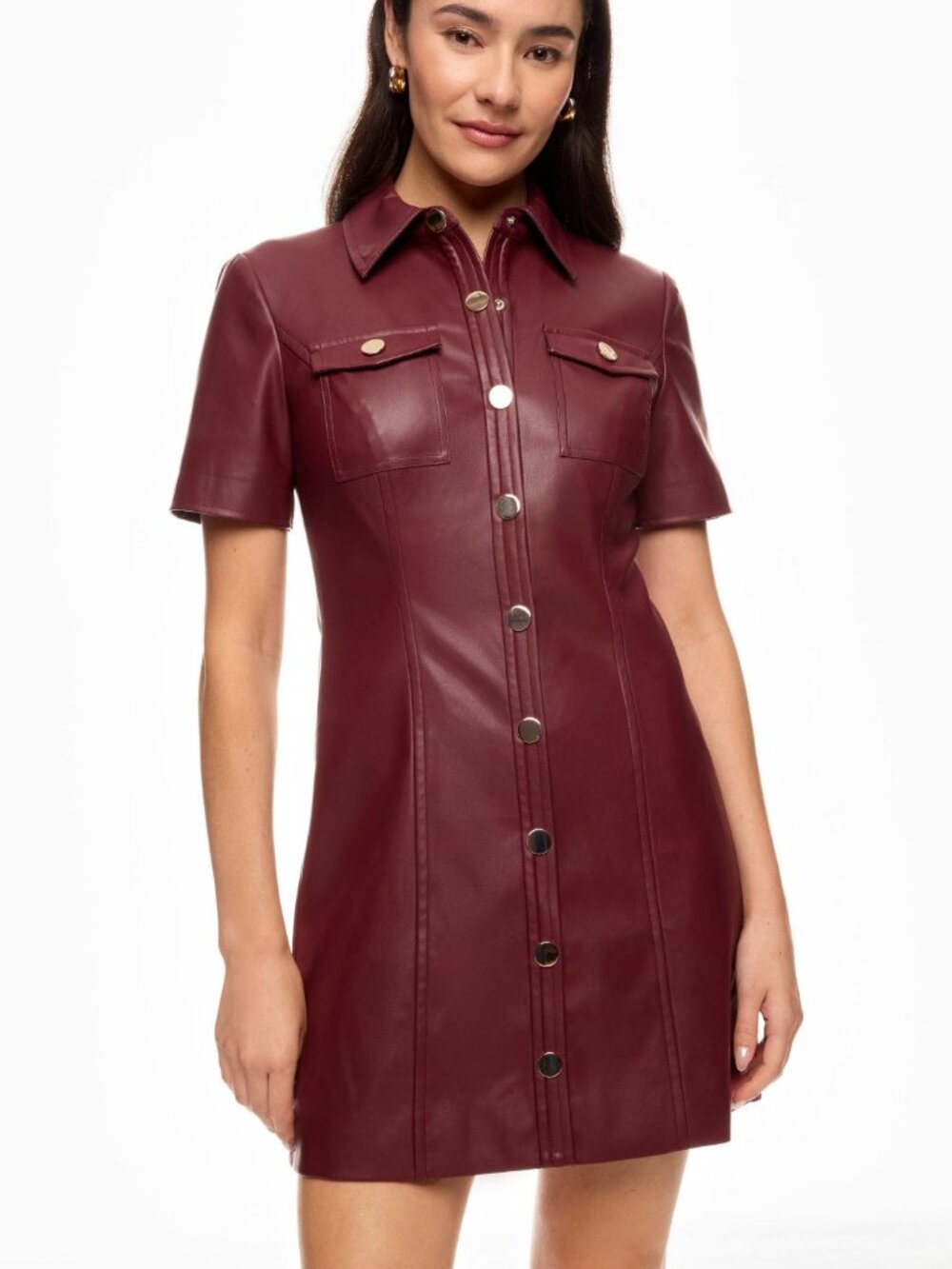 Toccin Burgundy Faux Leather Short Sleeve Dress Size 0